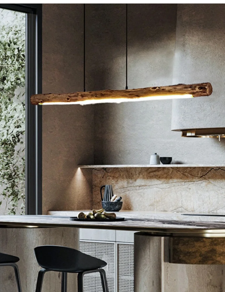 Japanese Retro Restaurant Wooden Long Pendant Light Dimmable Chandelier For Tea House Dining Room Kitchen Bar Decor Lamp Fixture