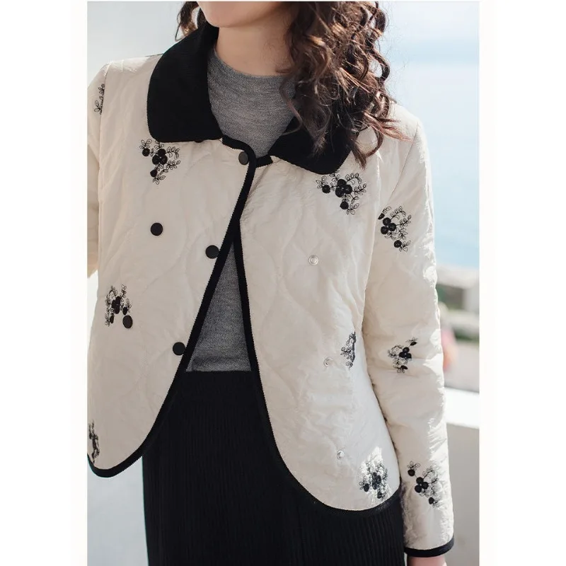 Women's Autumn Winter Top Coat Cotton Coat Embroidery Short Lightweight Comfortable Casual Design Fashion New Versatile Skinny