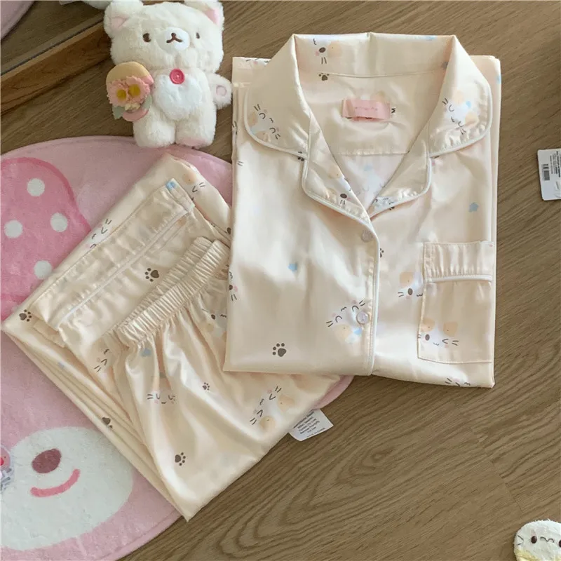 Masyumaro Fluffy Fuwa Nyanko Kat Pyjama Sets Loungewear Nachtkleding Shorts Lente Zomer Anime Leuke Kleding Voor Vrouwen Tiener Meisje