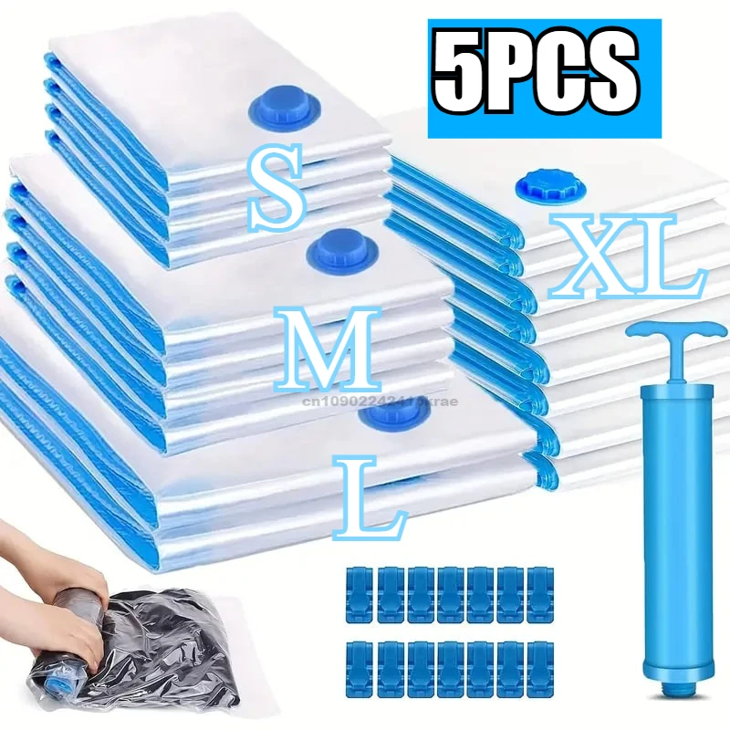 1–5 Stück Vakuum-Kompressions-Aufbewahrungsbeutel, staubdicht, versiegelt, für Kleidung, Decken, platzsparender Organizer für Wohnheime, Schlafzimmer, Reisen