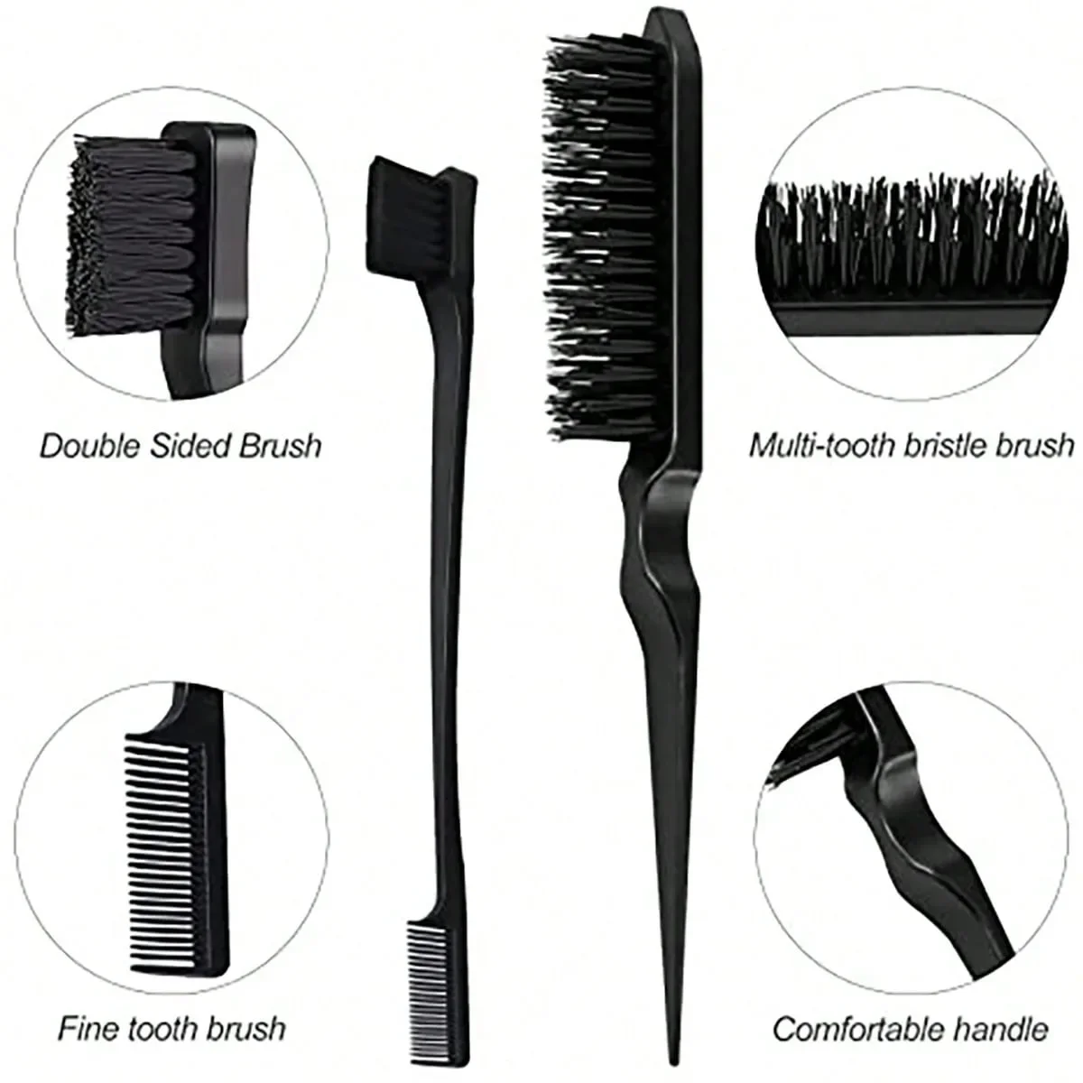 3-piece hair styling comb set with triple tear hair brush, mouse tail comb edge brush, salon hair styling tool, hair tail tool image 4