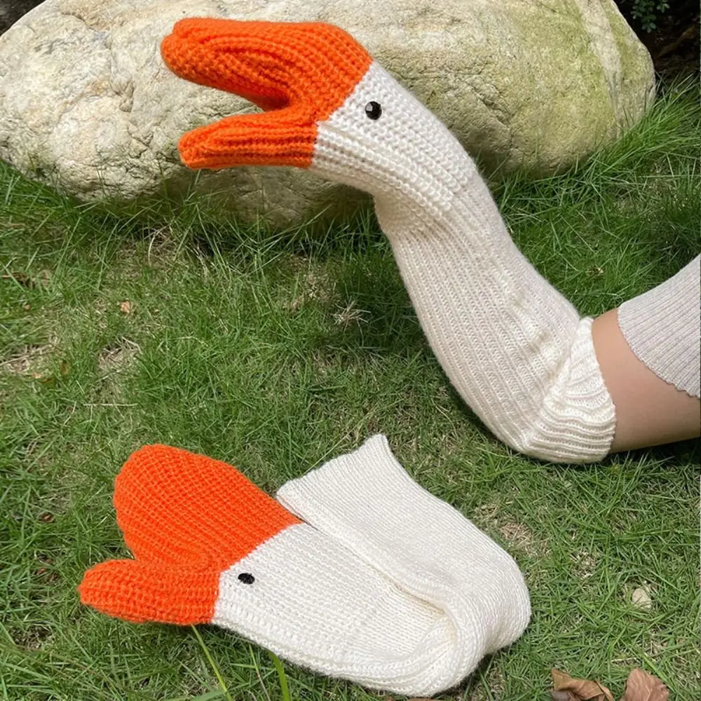 Warm Long Knitted Goose Gloves Creative Soft Swan Gloves Haling Hands Mitten Cycling