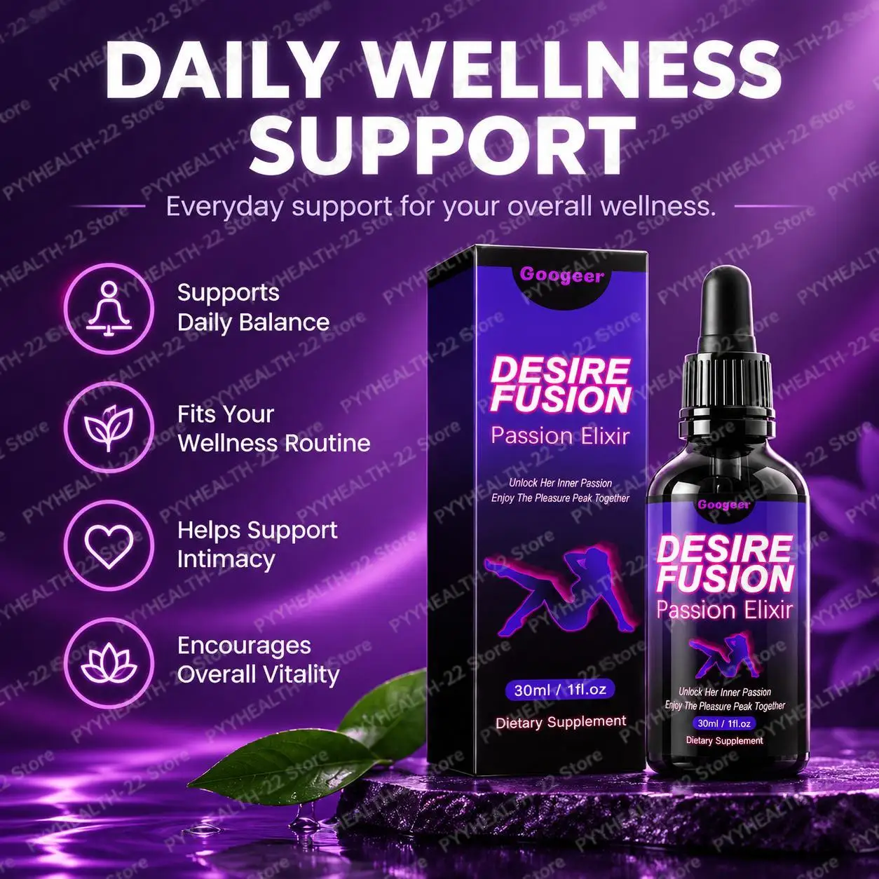 Herbal Passion Elixir Drops with Maca Root, Epimedium & Ginkgo Biloba, Supports Daily Vitality & Intimacy, Vegan Non-GMO, 30ml
