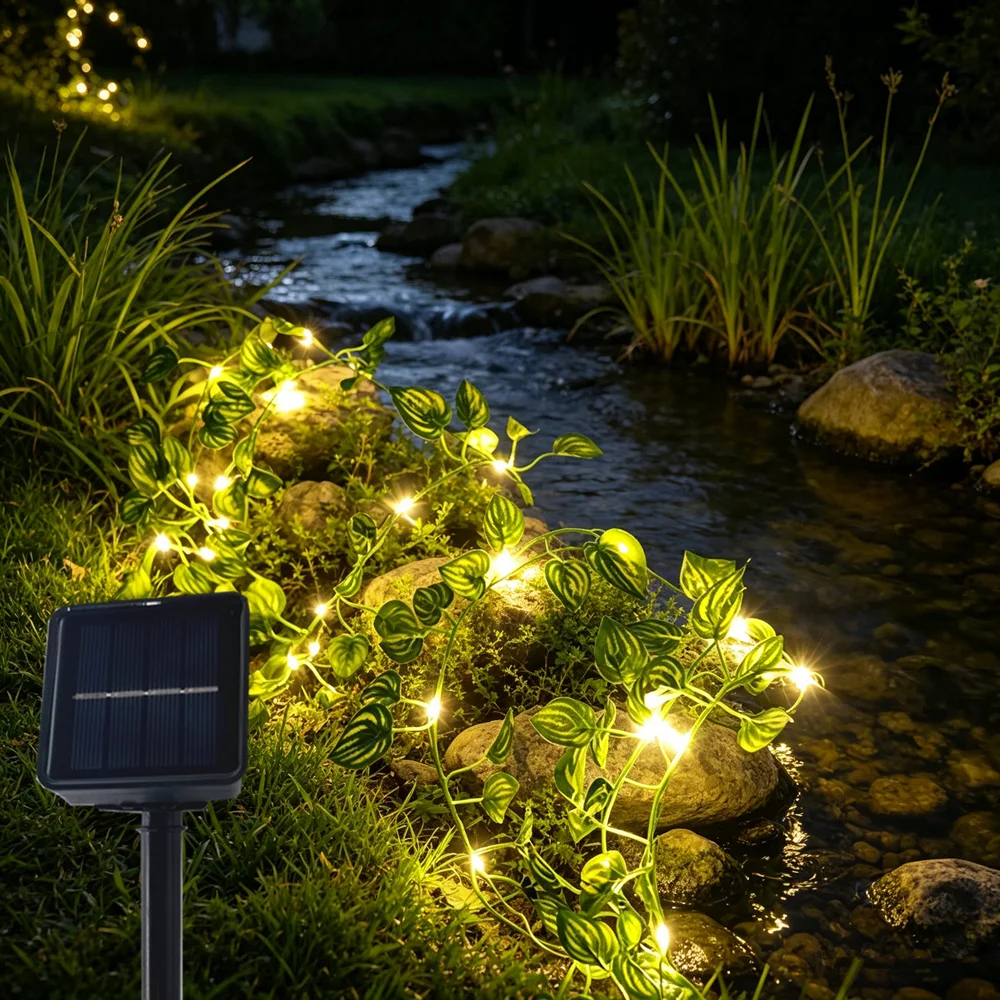 Wall Decoration 10M/5M/2M LED Solar Fairy Light Artificial Green Leaf String Lamp Party WeddingChristmas Home Room Plant Wreath