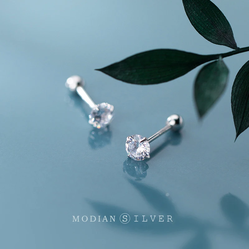 Modian Dazzling AAA Zircon Stud Earring for Women Fashion Authentic 925 Sterling Silver Wedding Engagement Statement Jewelry