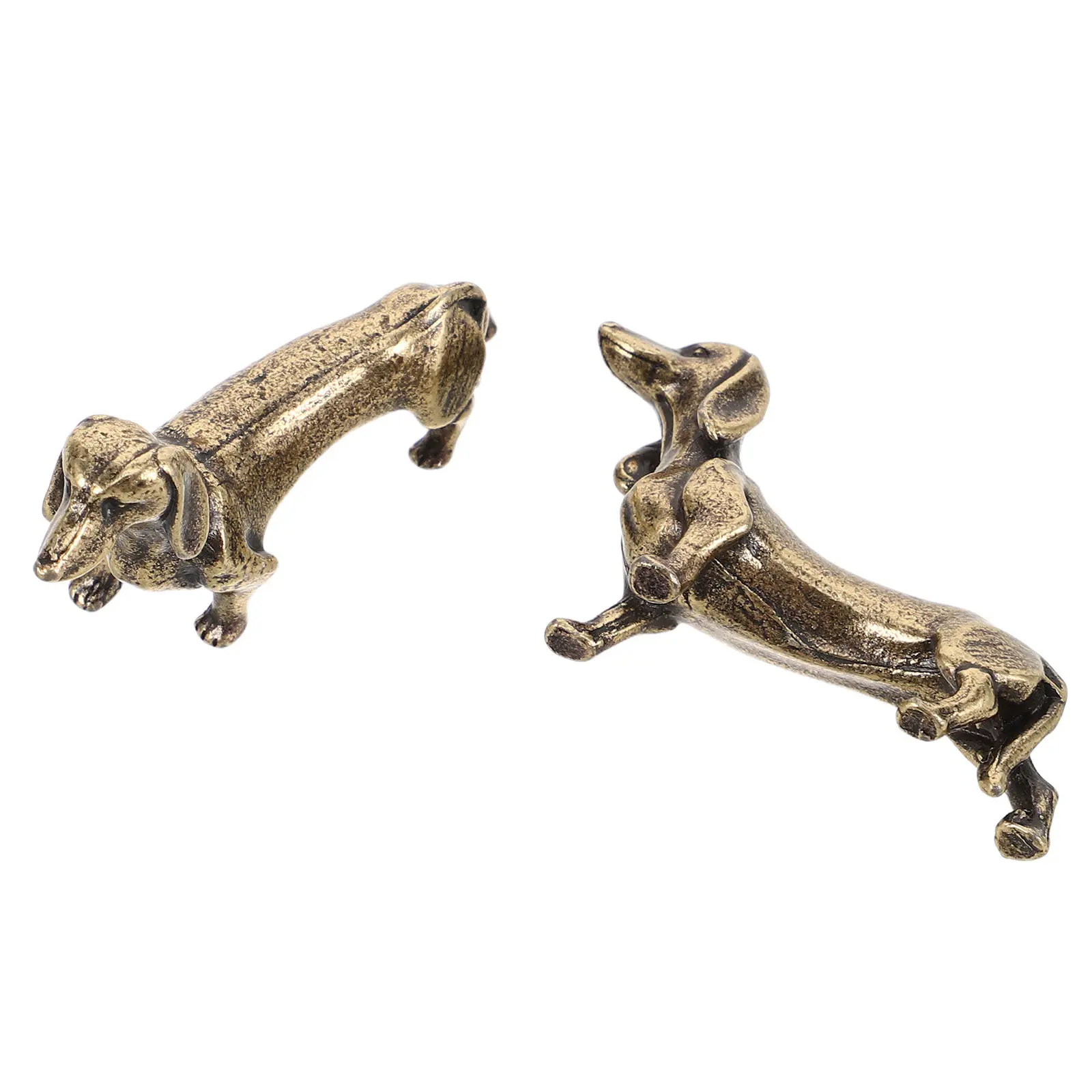 2 Pcs Brass Figurines Vintage Animals Sculpture Car Dashboard Decor Dog Miniature Small Ornaments