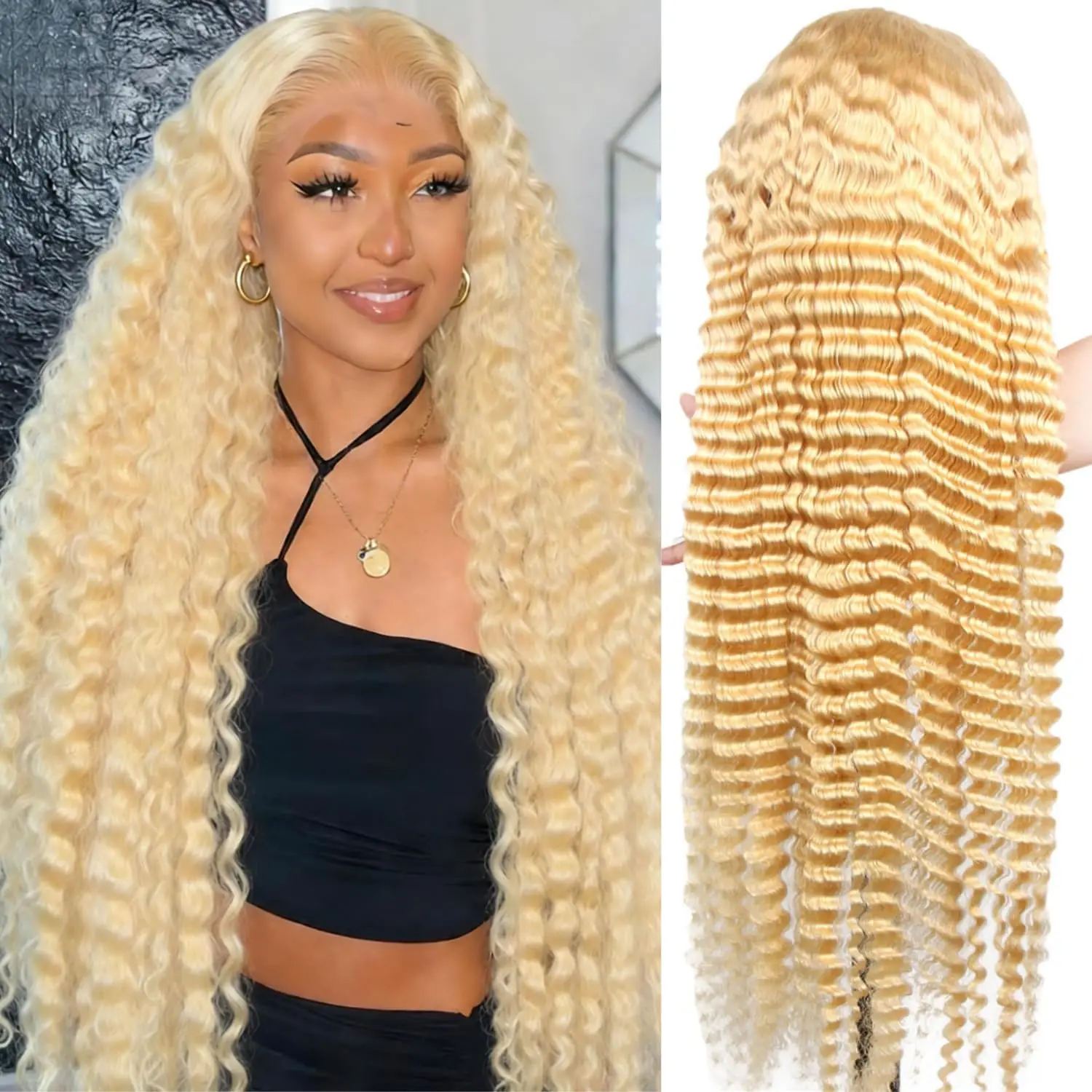 

13x4 Transparent HD Lace Frontal Wig 28 Inch 613 Blonde Deep Wave 250% Density Free Part Human Hair Wig