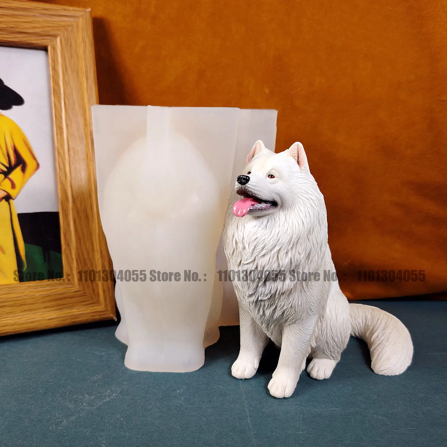 Forma silikonowa 3D realistyczny pies Samojed do samodzielnego wykonania, żywica, gips, cement, odlew, figurka zwierzęca, świeca, dekoracja domu, prezenty — zdjęcie 7