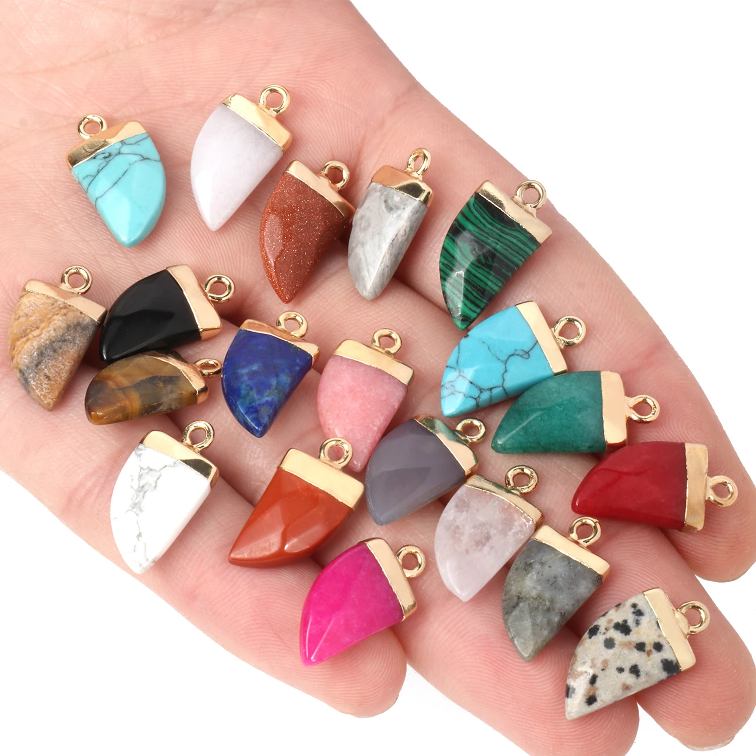 1pcs Fashion Horn Shape Pendant Natural Picture Jasper Labradorite Jade Agate Stone Charms For Handmade Earring Material 20x10mm