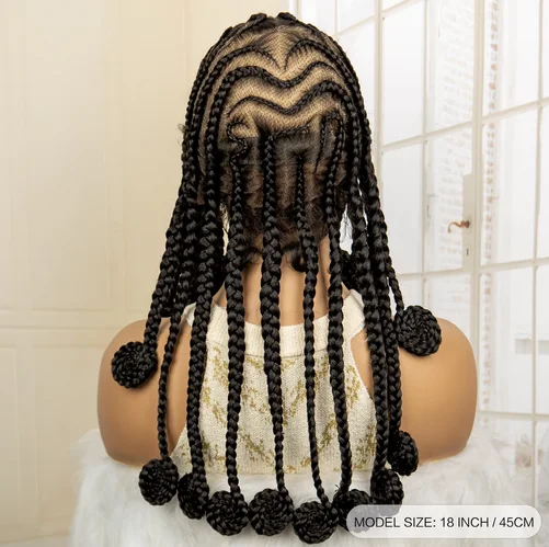 18 Inches Cornrow Braiding Wig Synthetic Transparent HD Full Lace African Bantu Braided Wigs with Baby Hair for Black Women