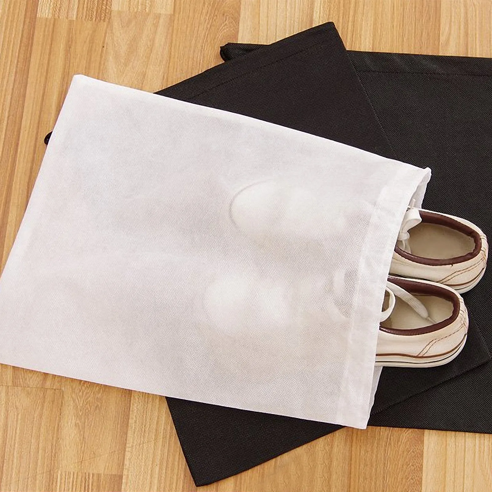 

White Fabric Shoe Bags 195x165x1cm Travel Organizer Storage Pouch Dustproof Shoe Protector Bag for Home Closet Journey