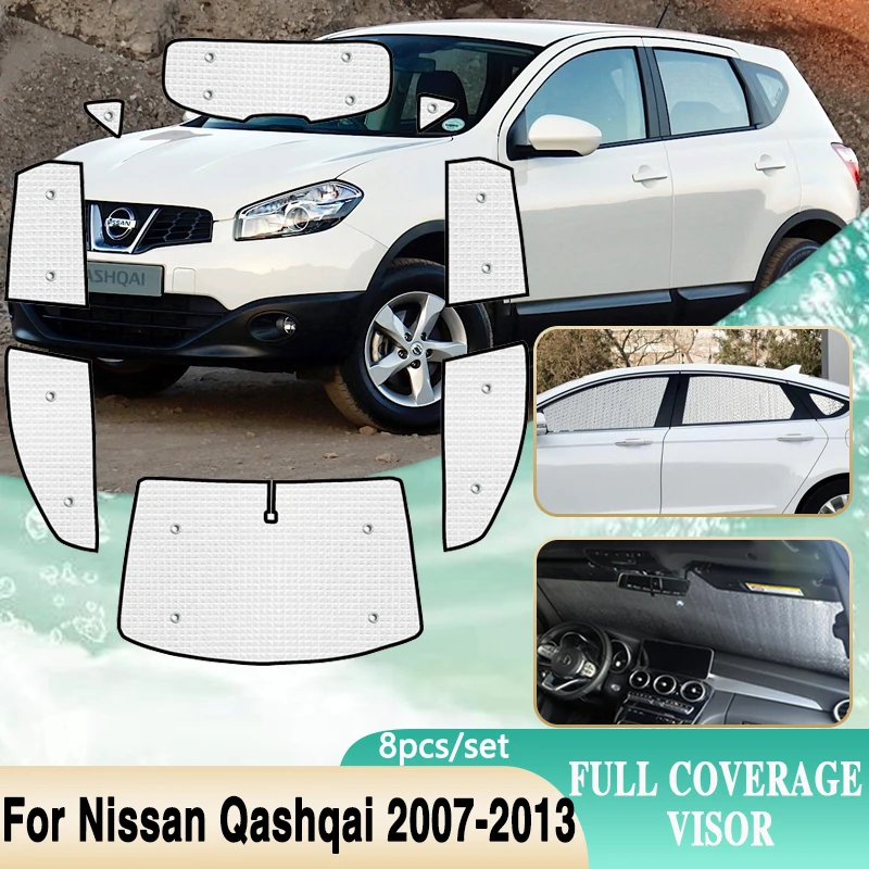 Солнцезащитный козырек с полным покрытием для Nissan Qashqai J10 2007 ~ 2013 Dualis, лобовое стекло с полным объемным звуком, боковые окна, козырек, автомобильные аксессуары