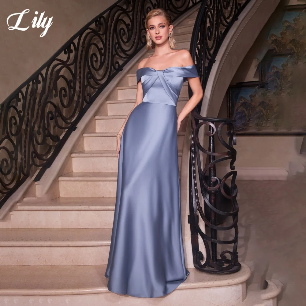 

Lily Blue Elegant Prom Dress Off the Shoulder Backless Prom Gown Satin Pleating Mermaid Evening Dresses robe de bal Customized