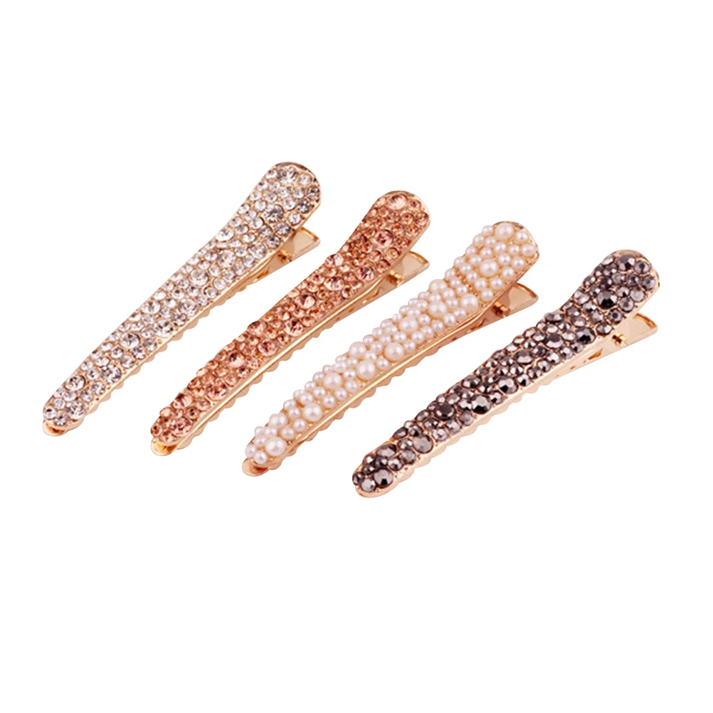 

4 pcs Duckbill Alligator Clips Rhinestone Hair Pins Bangs Clips Sparkle Grip Strong Hold Stylish Elegant Fashionable Hair