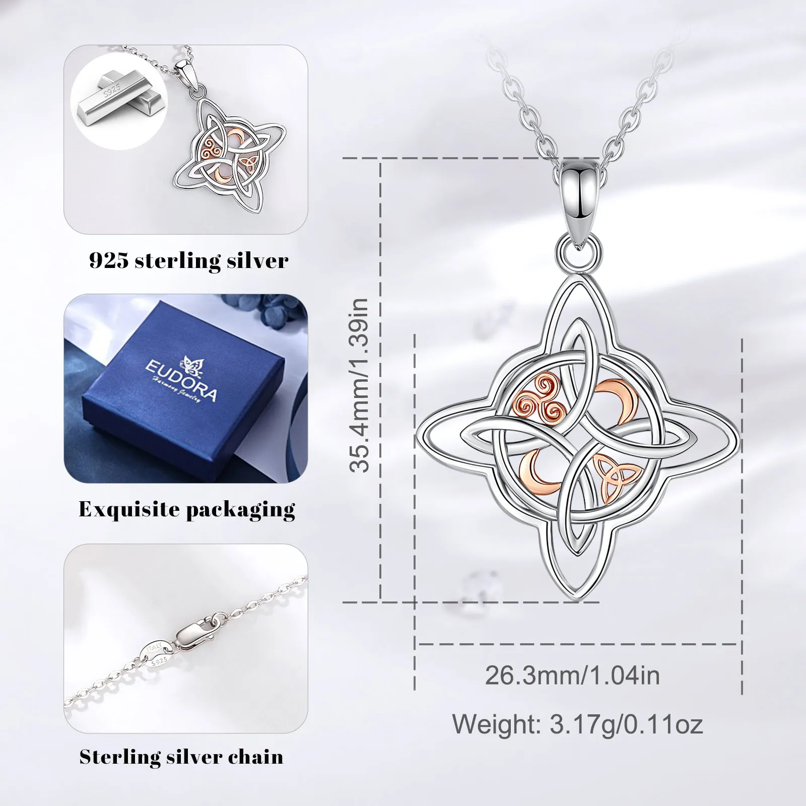 Eudora Original 925 Sterling Silver Witch Celtic Knot Necklace Men Women Witchcraft Amulet Necklaces Wicca Jewelry Party Gift