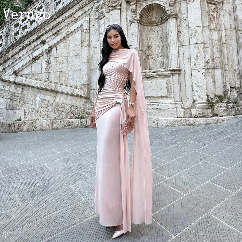

Verngo Blush Pink Crepe Evening Dress Cape A Line Formal Occasion Dresses Women Elegant Simple Prom Party Gowns Customized