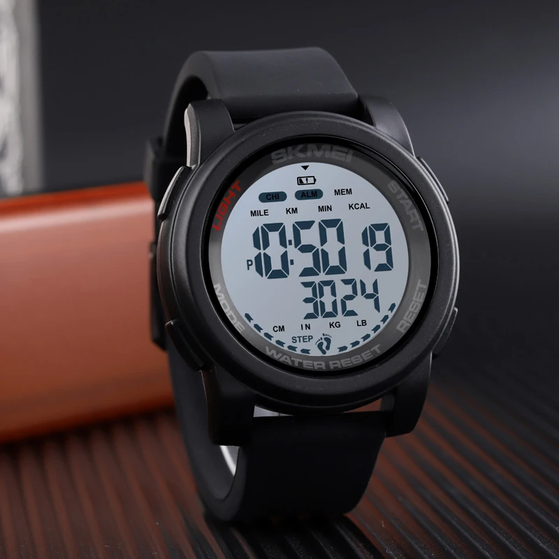 SKMEI Large Numbers LED Display Student Watch Fashion Silicone Waterproof Sports Wristwatch with Pedometer Alarm Function Clock