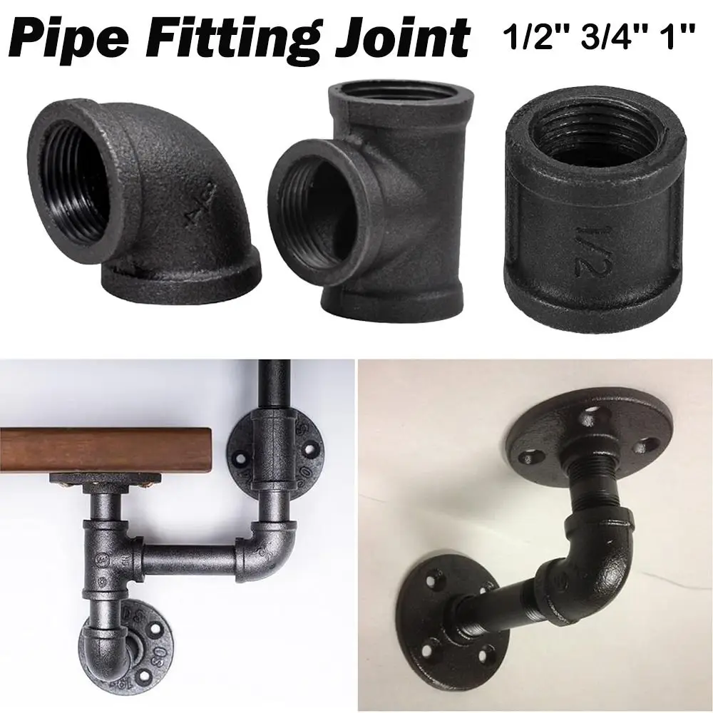 New Black Pipe Fittings Malleable Iron Elbow Plumbing Pipe Joint Threaded 1/2'' 3/4'' 1'' Pipe Accessories