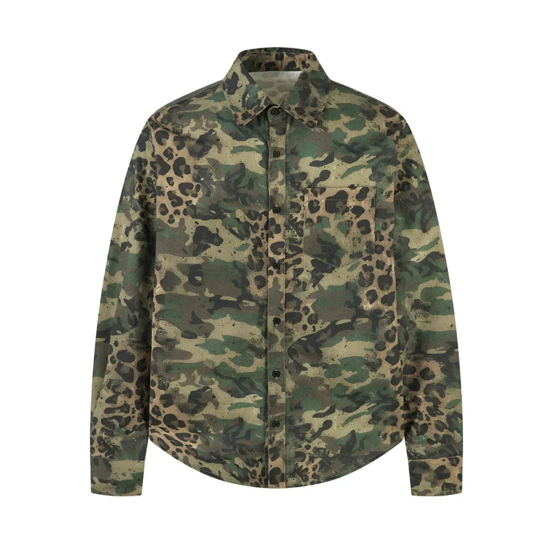

Men's Camouflage Cargo Shirts Spring Autumn Fashion Leopard Long Sleeve Tops Workwear Tactical Shirt For Male