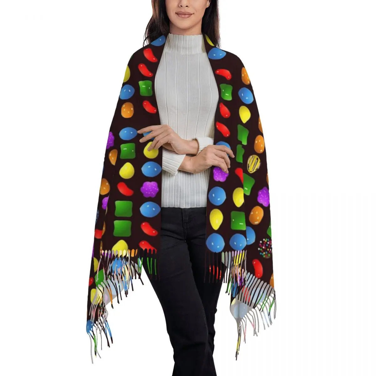 New Candy Crush Saga Scarf Tassel Scarves Women Soft Warm Shawls and Wraps Long Fall Winter Shawl Wrap