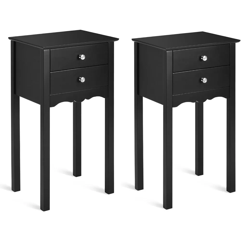 

"set of 2 black multi-purpose end tables with drawers for living room and bedroom"