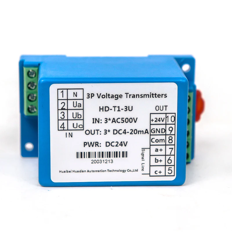 3-phase 4-wire Input 0-1000V AC High Voltage Sensors 24V Power Supply 4-20mA Output Voltage Transducer