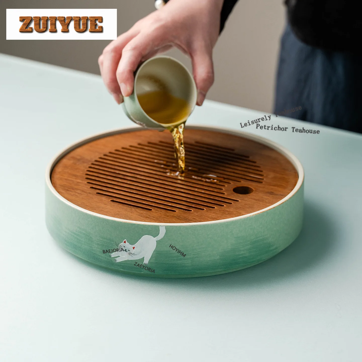 HOYIHM Hand-painted Cat Pot Bearing Holder Teaware Anti-scald Mat Dry Bubble Table Tea Tray Coasters Teaset Supplies Decoration