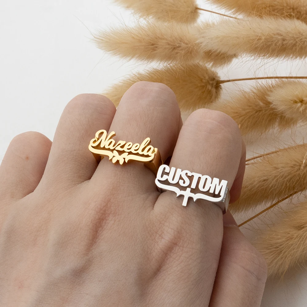 

Персонализированные кольца с именем по индивидуальному заказу, мужские и женские кольца, кольца с крестом, кольца любви, подарки ко Дню святого Валентина для близких