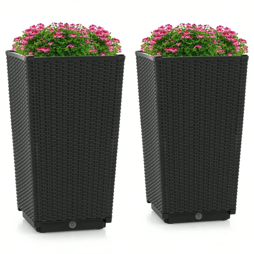 

2PCS Outdoor Wicker Flower Pot 22.5Tall Planters With Drainage Hole Black Coffee