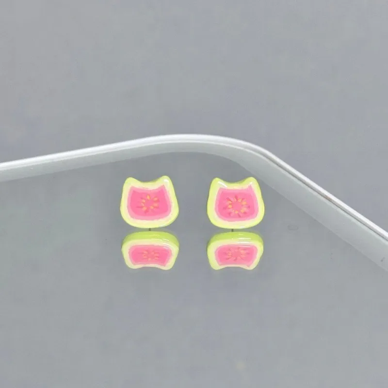 The Kitten Has Become A Guava Slice~ Huge and Cute Guava Slice Earrings, Fresh and Hole-free Earclips in Summer