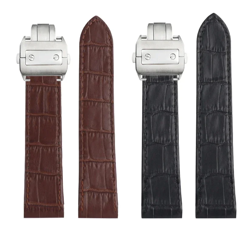 جلد طبيعي الساعات لكارتييه سانتوس 100 حزام (استيك) ساعة الرجال النساء سانتوس الغراء رئيس حزام للطي حزام ساعة اليد 20 مللي متر 23 مللي متر