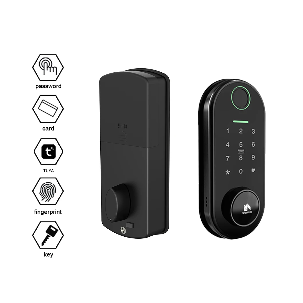 WINFREE Smart Deadbolt Fingerprint Door Lock Passcode Card Keyless Entry Smart Lock Home Office Apartment