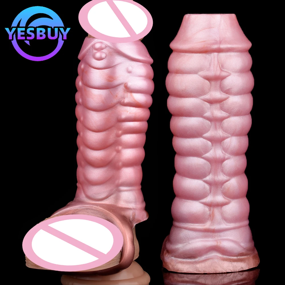 YESBUY Hollow Silicone Penis Sheath Fantasy Dragon Dildo Sleeve With Anti-off Ring Anal Sex Toy Male Cock Extender Adult Product