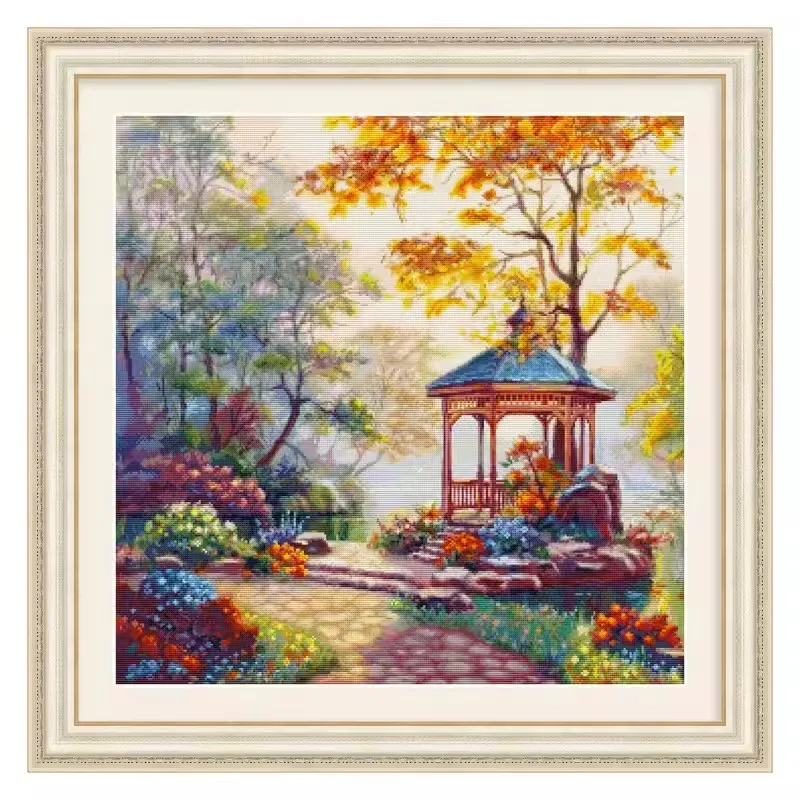 

11CT 14CT 61X61CM Pavilion Cross Stitch Embroidery DIY Printed Kits Needlework Set Home Decor Crafts New