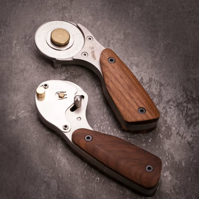 Nattools Leather Rotary Cutter – Walnut Handle & Stainless Steel Long Straight Cutting Knife with Replaceable Blade