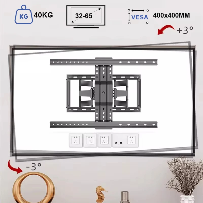 

Full Motion TV Wall Mount for 32-65" Flat/Curved TVs - Telescopic Articulating Arm with Swivel & Tilt, Max VESA 400x400mm