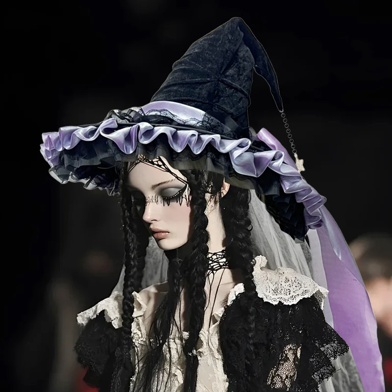 Elegant Witch Hat with Bowknot Spooky Ruched Adjustable Halloween Costume Accessory for Womenwizard Hat Party Supplies