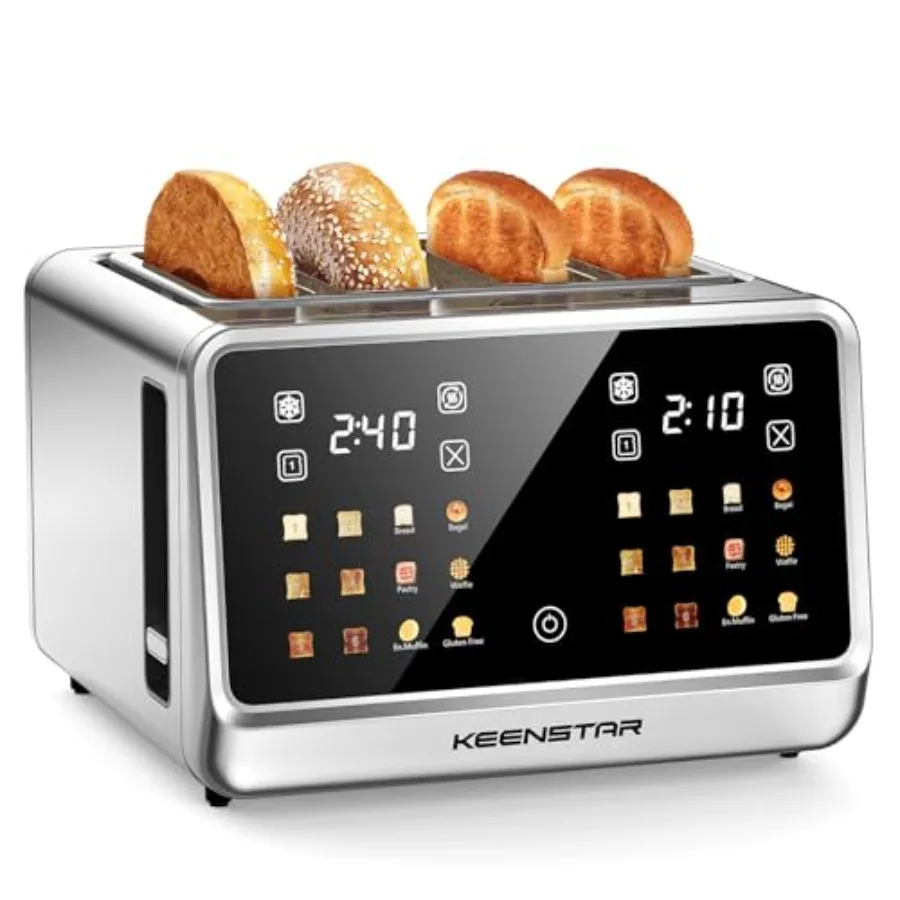 

4-Slice Touch Screen Smart Toaster with Stainless Steel Finish 1.5 Wide Slots 6 Shade Settings 6 Bread Types for Bagels Timer S