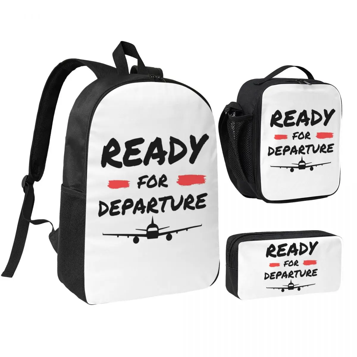

Airplane Aircraft Ready For Departure Backpack Boys Girls BookBag School Bag Shoulder Bags 3ps Insulated Lunch Bag Pencil Case