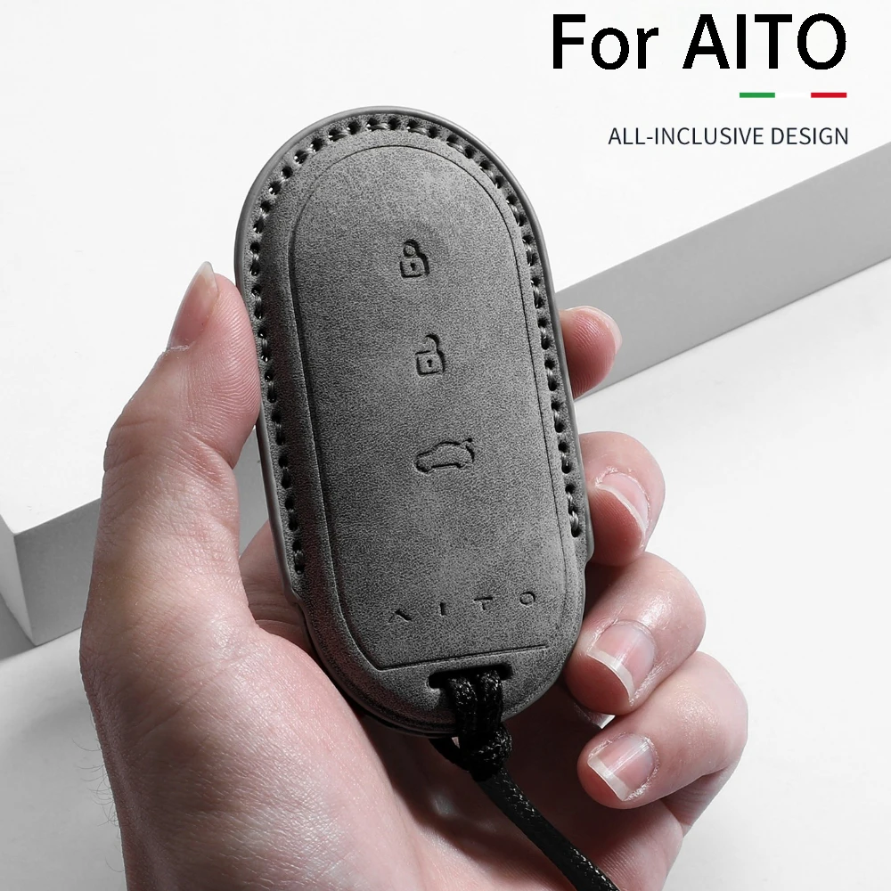 For AITO M5 M7 5 7 SERES 5 7 2026 Car Key Case Cover Sheepskin Remote Key Shell Holder Fob Keychain Accessories