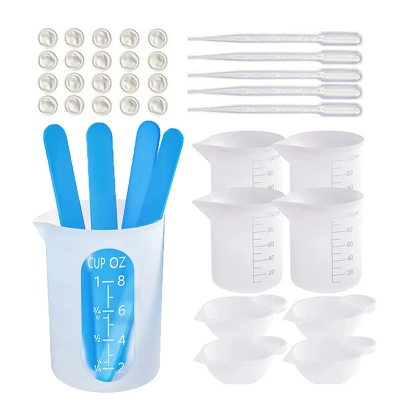 

A34R Silicone Epoxy Resin Measuring Cups Tool Kit With Stir Sticks Finger Cots For DIY Epoxy Resin Mixing Jewelry Making