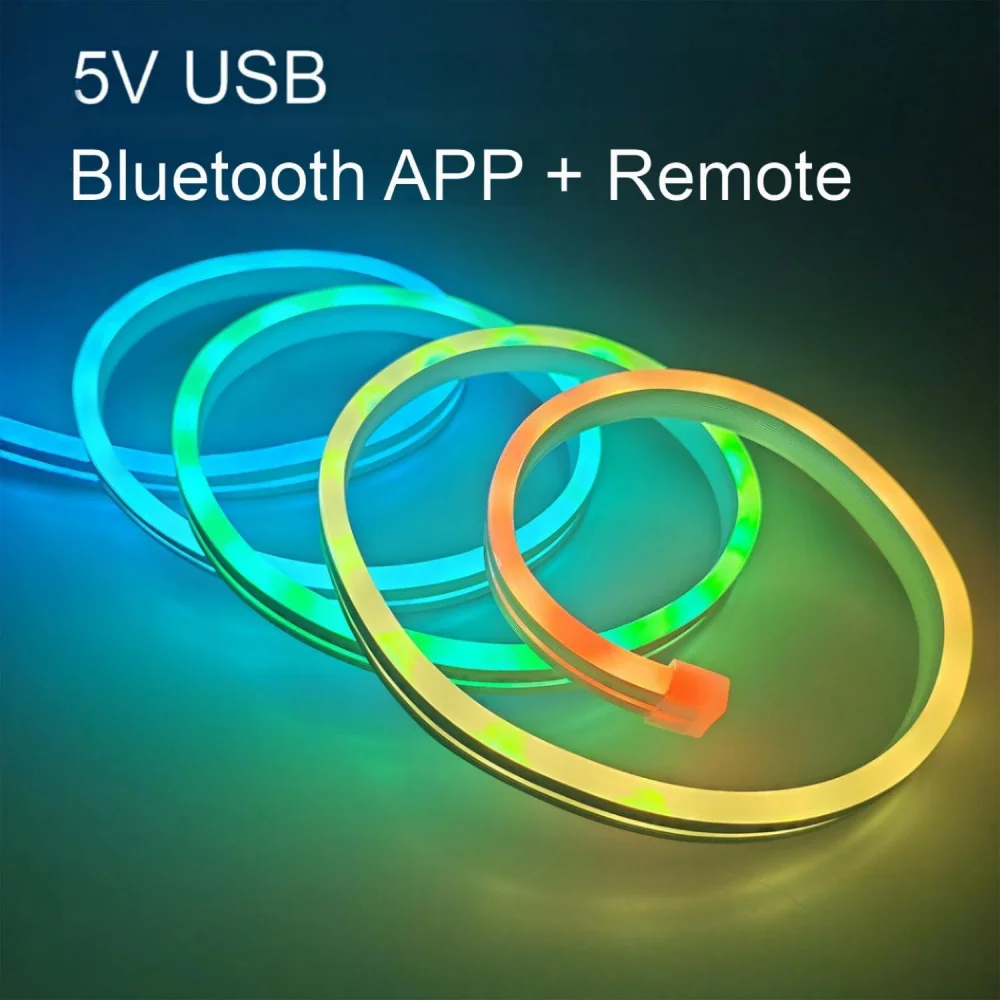 Strisce luminose al neon a LED colorate APP Bluetooth telecomando 5V USB LED luce fai da te impermeabile per esterni/interni