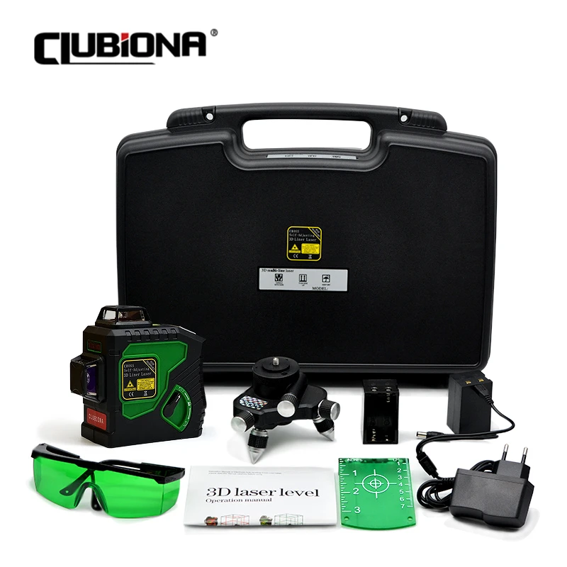 Clubiona Profissional 3d 12 Linhas Poderoso Feixe Verde Laser Nível Auto-nivelamento Vertical & Horizontal Linha Transversal 360 ° Rotativo