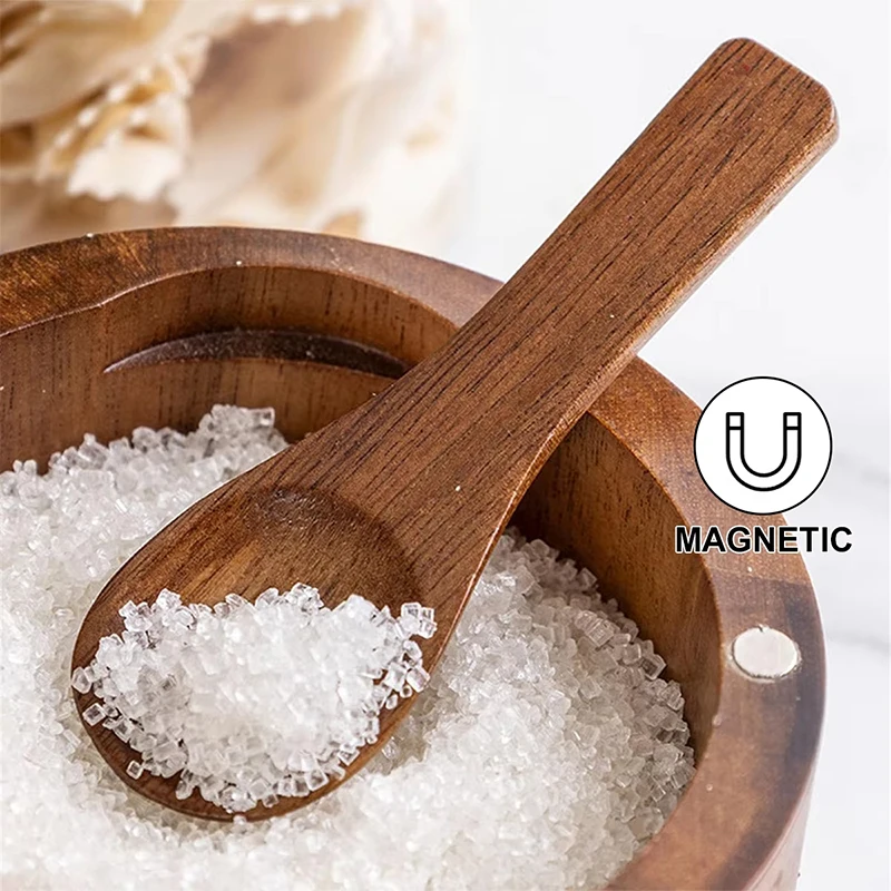 

Acacia Wood Salt Jar With Spoon And Swivel Lid Solid Wood Seasoning Box Wooden Kitchen Seasoning Bottle Storage Seasoning Jar