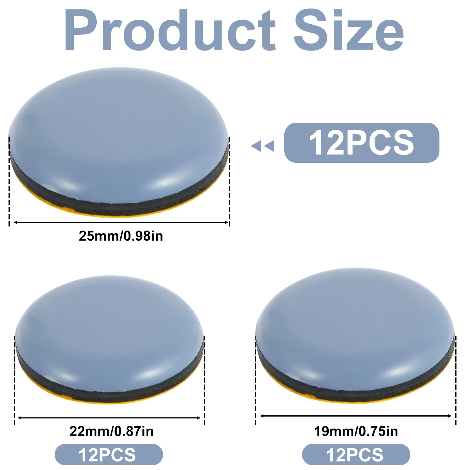 36Pcs Furniture Leg Slider Pads Furniture Moving Pads Kitchen Appliance Sliders 0.74/0.86/0.98inch Self Adhesive Chair Sliders