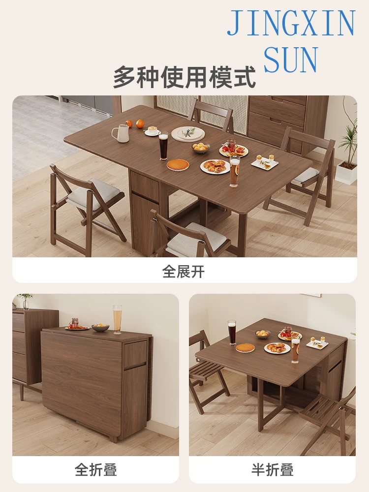 Full solid wood folding dining table, rectangular dining table and chair, simple foldable table