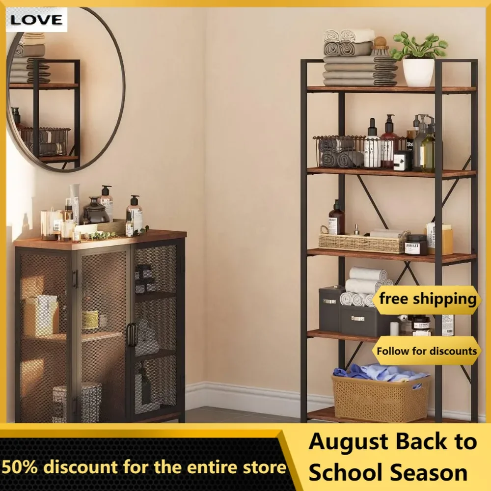 

Industrial Bookshelf, Etagere Bookcases and Book Shelves 5 Tier, Rustic Wood and Metal Shelving Unit (Rustic Oak) cube shelf