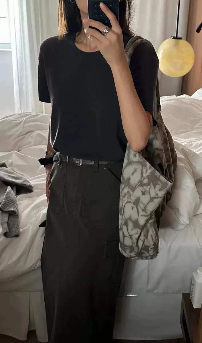 تنورة طويلة على شكل حرف a عالية الخصر مع كيتات للنساء ملابس عمل قطنية متعددة الاستخدامات مناسبة للتنقل تنورة للجسم Sle Ci Walk f #3