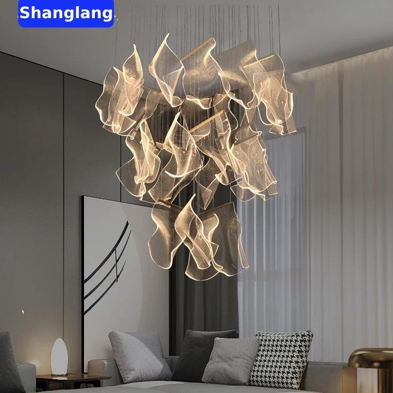 

Light Guide LED Modern Chandelier Living Room Decor Lighting Duplex Rotating Stairs Pendant Lamp Dining Room Hanging Lights