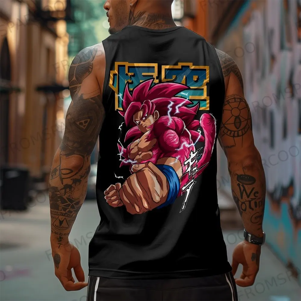 Dragon ball anime goku periférico impresso puro algodão regata 2025 ginásio roupas esportivas casuais masculino solto verão moda colete topo